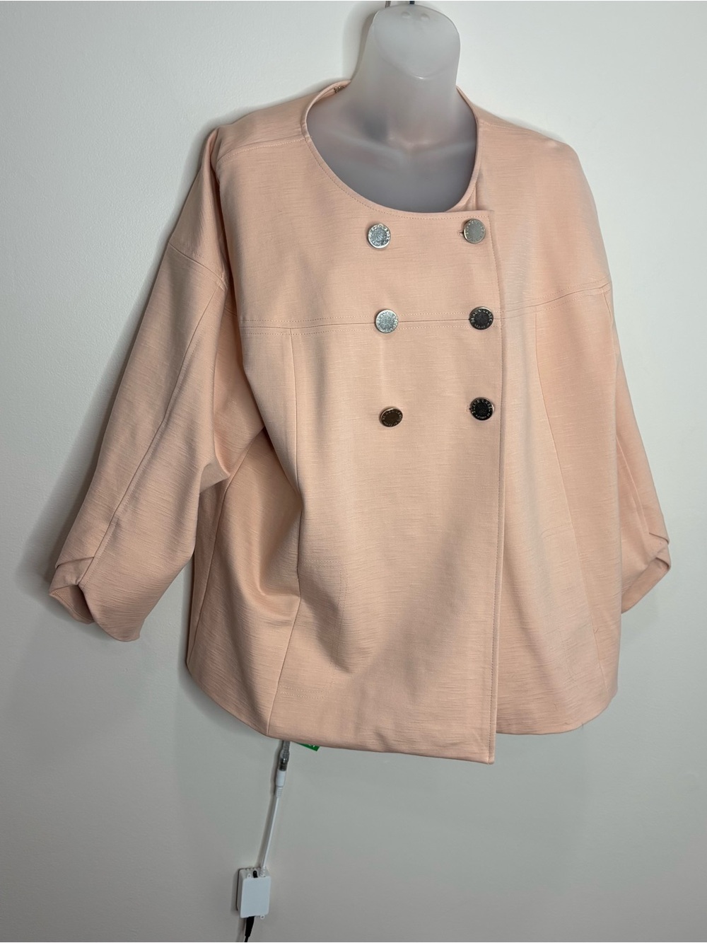 Chico's Black Label Paris Pink Cropped Double Breasted Jacket button front NWT 3